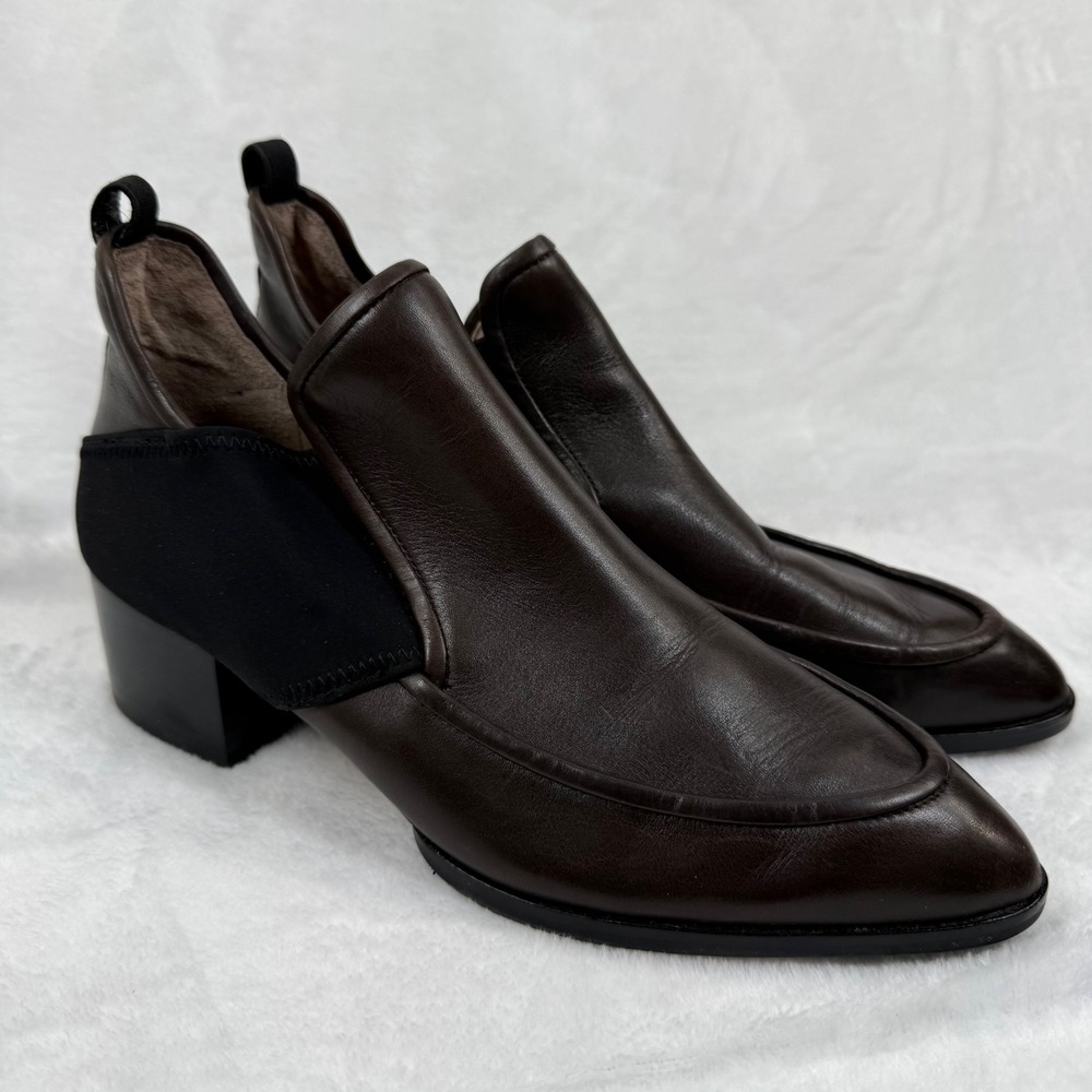 Donald Pliner‎ Benson Dark Brown Leather Block Heel Ankle Booties Womens 8.5 M